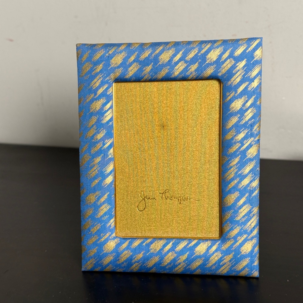 Jim Thompson Thai Silk Picture Frame Blue Gold Ikat Pattern Tabletop 5x7